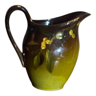 1896 3" Artist Signed Rookwood Berry Leaf Decorated Art Pottery Pitcher For Sale