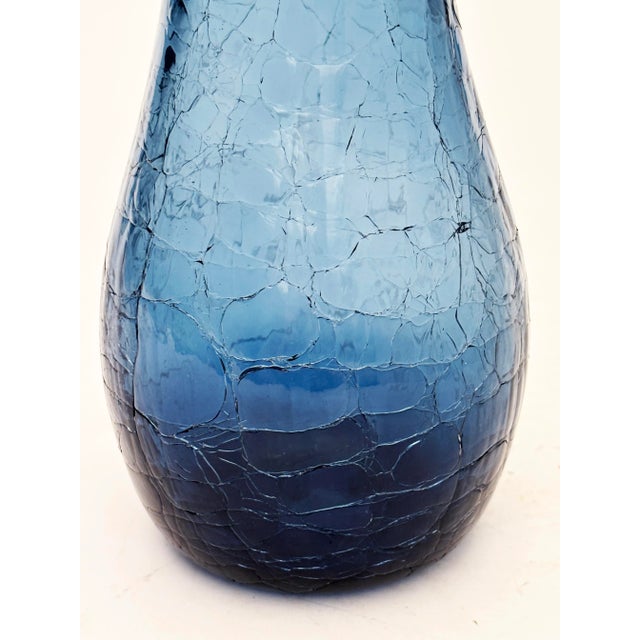 Glass Cobalt Blue Crackle Hand-Blown Glass Vase by Blenko Glass Co. For Sale - Image 7 of 16