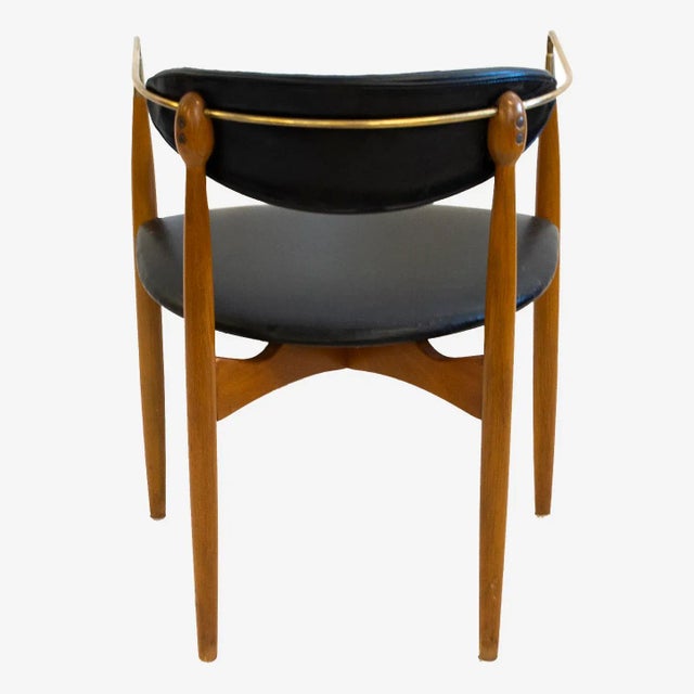 1950s Dan Johnson Walnut and Brass Viscount Chair by Selig For Sale - Image 5 of 7