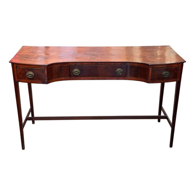 19th Century English Mahogany Server With Concave Center and Three Drawers For Sale