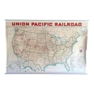 Vintage Antique Official Railroad Map United States 43”x62” Union Pacific Wear For Sale