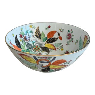 1980s Chinoiserie Tobacco Leaf Footed Centerpiece Bowl For Sale