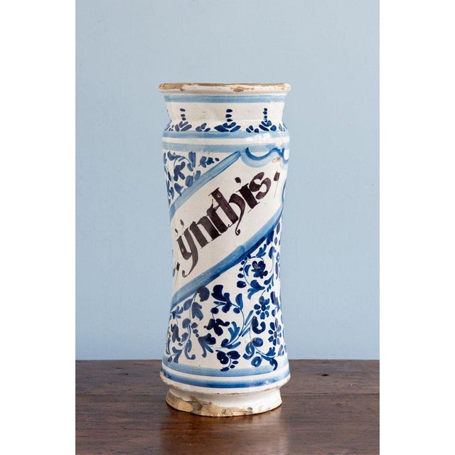18th Century Spanish Blue & White Albarello Jar For Sale - Image 3 of 12