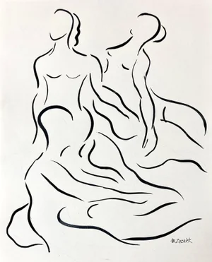 "Les Femmes" Modern Nude Figurative Ink Drawing by Michele Zuzalek