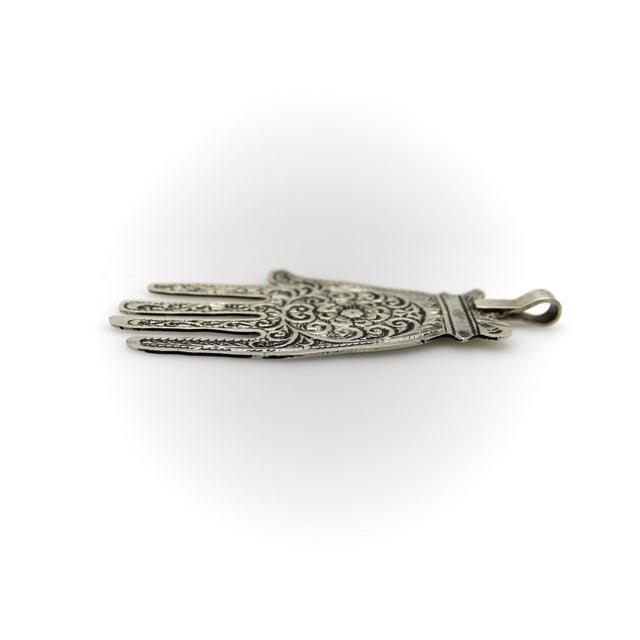 1950s Vintage Berber Hand of Fatima / Hamsa Sterling Silver Pendant With Central Flower Motif For Sale - Image 5 of 9