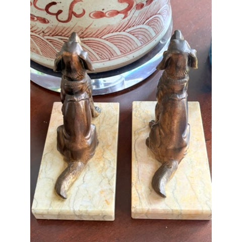 Pair of Cast Brass Sporting Dog Bookends on Marble Bases For Sale In Atlanta - Image 6 of 12