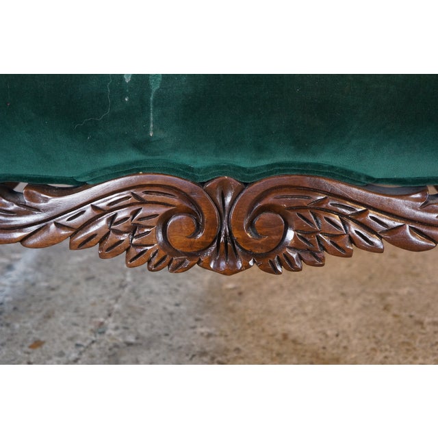 Victorian Revival Carved Mahogany Velvet Upholstered Library Reading Armchair For Sale - Image 15 of 18