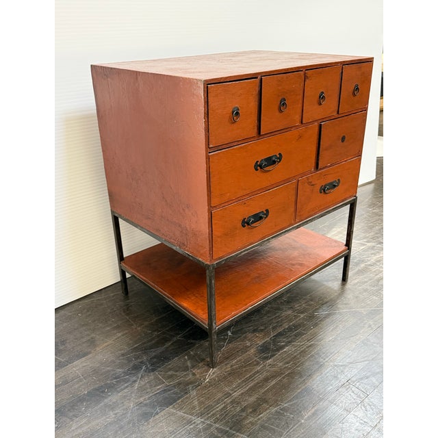 Asian Asian Influenced Orange Lacquered Drawer Chest, Vintage For Sale - Image 3 of 12