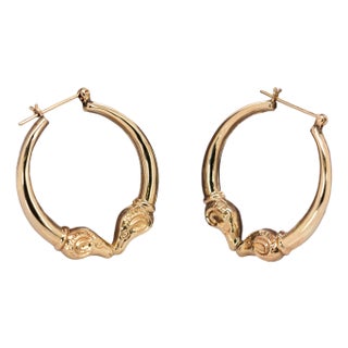 Animal Inspired Estate Hoop Earrings in 14k Solid Gold| Latch Back Closure, 31mm For Sale