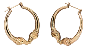 Animal Inspired Estate Hoop Earrings in 14k Solid Gold| Latch Back Closure, 31mm