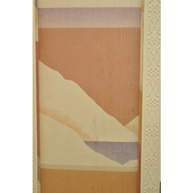 Vintage Oriental Fretwork Bone Lacquer Upholstered 6 Panel Room Divider Screen For Sale - Image 14 of 18