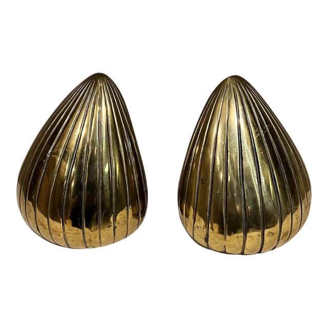 Ben Seibel Brass Clam Shell Bookend Set, Mid-Century Modern, 1950s For Sale