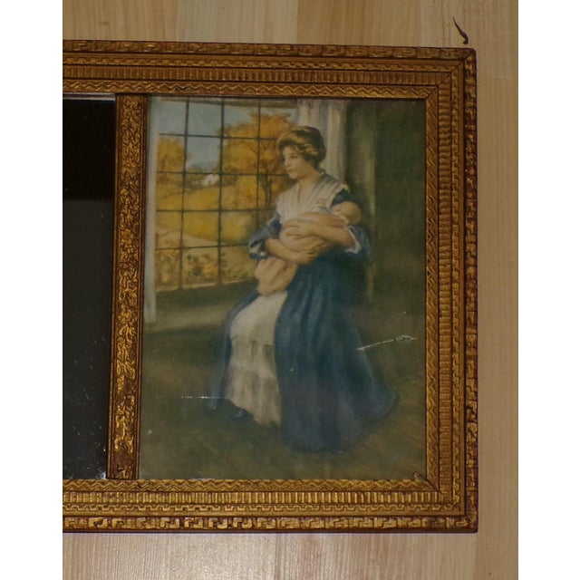 Vintage Gold Gilt Framed Mirror Two Prints Antique Tryptic Tripart Wall Mirror For Sale - Image 9 of 12