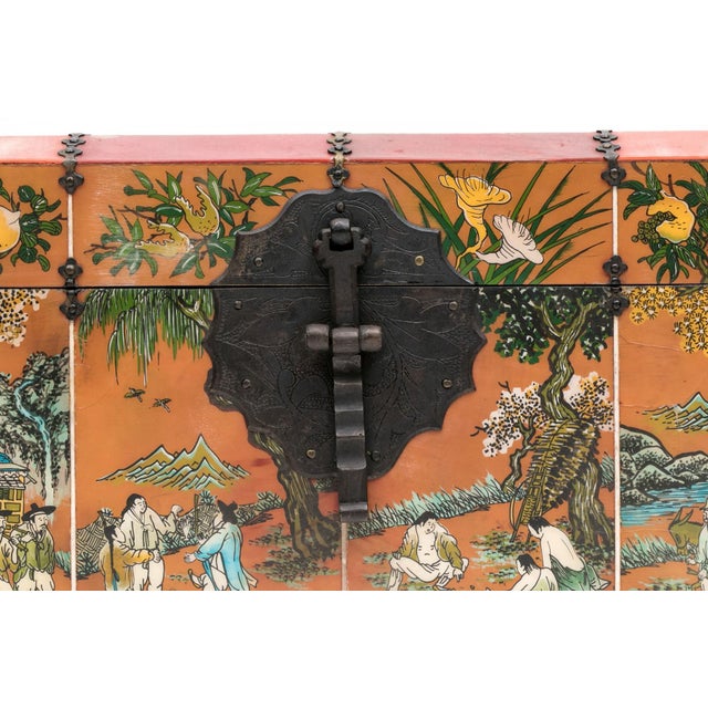 Vintage Chinese Painted Jewelry Box With Metal Mounts For Sale - Image 15 of 16