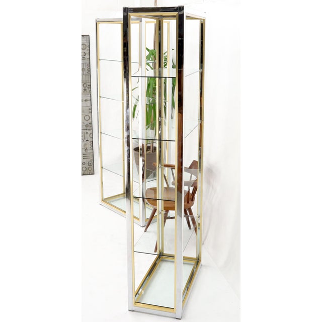 Mid-Century Modern Pair of Chrome Brass and Glass Mid-Century Modern Étagères For Sale - Image 3 of 10