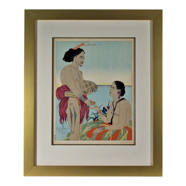 Paul Jacoulet, Amoureux a Tarang, Yap, Ouest Carolines (Lovers of Tarang, Yap, West Carolines) For Sale