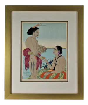 Paul Jacoulet, Amoureux a Tarang, Yap, Ouest Carolines (Lovers of Tarang, Yap, West Carolines)