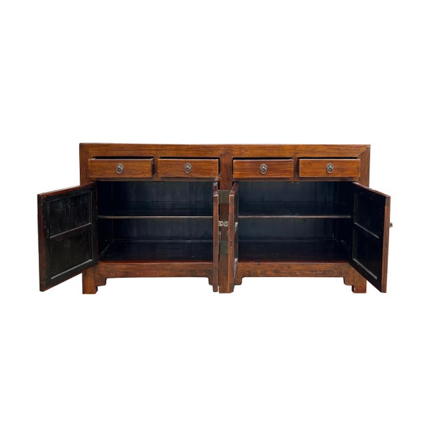 Oriental Brown Rattan Top 4 Drawers Credenza Buffet Sideboard Console Cabinet For Sale - Image 4 of 6