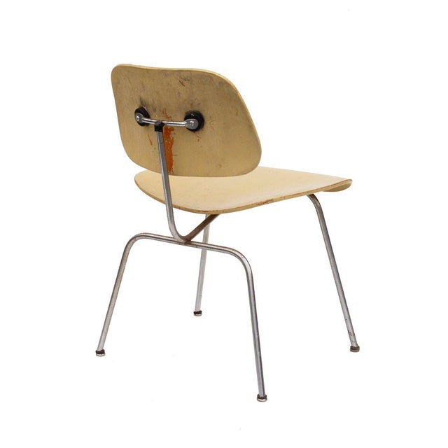 Herman Miller Eames Dcm Chair Painted in Butter Yellow - Red Aniline Dye Finish Beneath #1 For Sale - Image 6 of 11