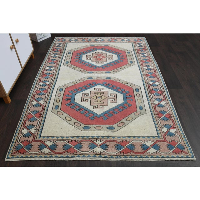 Shabby Chic Vintage Turkish Oushak Handmade Wool Cotton Red Area Rug For Sale - Image 3 of 11