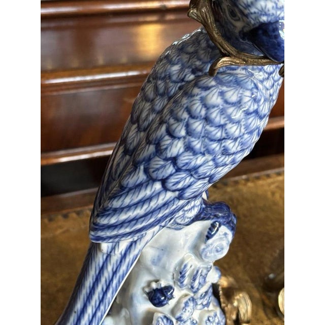 Metal Large Ceramic and Gilt Metal Parrot Candlesticks, Set of 2 For Sale - Image 7 of 8