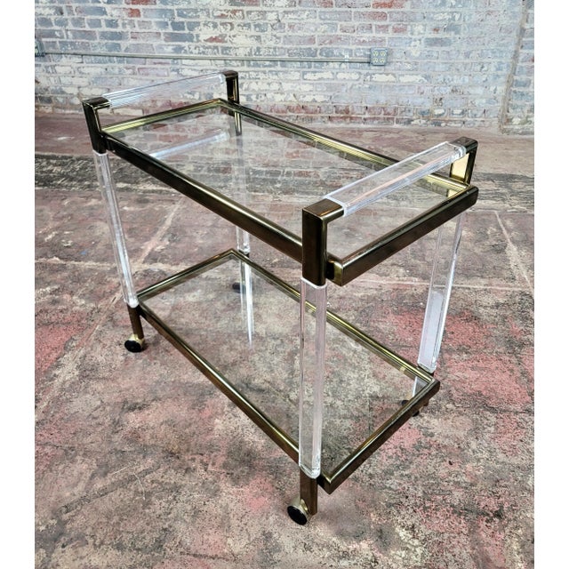 Vintage Mid Century Brass & Lucite Bar Cart For Sale - Image 12 of 12