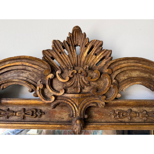 Wood Vintage Italian LaBarge Carved Wood Wall Mirror With Beveled Glass For Sale - Image 7 of 12