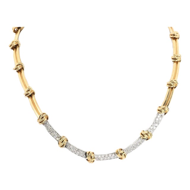 Lovel Knot Estate Necklace 1.40ct Diamond 14k Gold & Bar Link For Sale