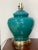 Vintage Teal & Brass Glass Lamp For Sale In Phoenix - Image 6 of 6