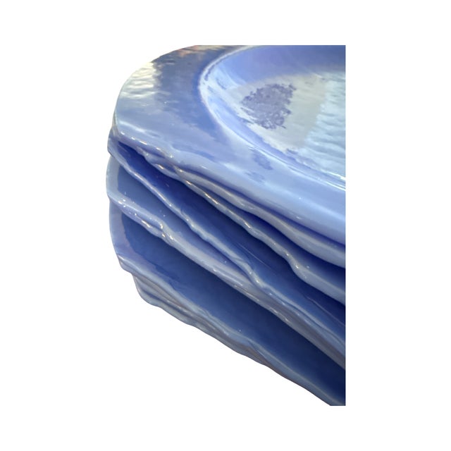 1998 Signed Marcolin Cornflower Blue Studio Art Glass Plates - Set of 12 For Sale - Image 9 of 9