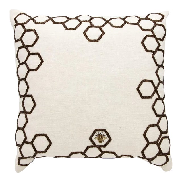 Aandaz Bee Honeycomb Linen 20x20 Pillow For Sale