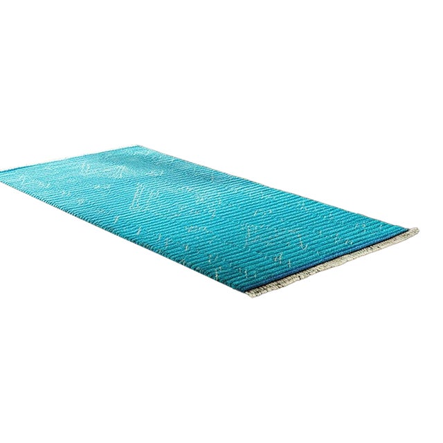 4x10 Exquisite Moroccan Green Geometric Modern Hand Knotted Wool Carpet Rug For Sale
