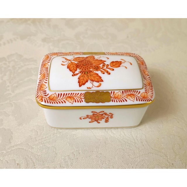 Herend Mini Trinket Box With Lid Chinese Bouquet Rust Apponyi Orange 7876 Aog Hungarian Porcelain Chinoiserie Grandmillenial Decor For Sale In Savannah - Image 6 of 13