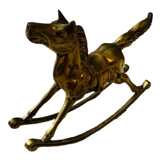 Large 1970s Vintage Statue Brass Rocking Horse For Sale