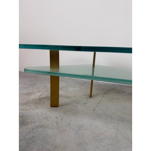 Italian Postmodern Geometric Triangular Glass and Brass Coffee Table For Sale - Image 11 of 12