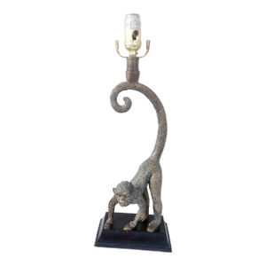 Vintage 1980's Monkey Lamp, Bronze Patinated Metal – Sculptural Hollywood Regency Accent Lighting