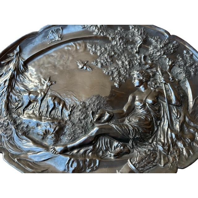 Art Nouveau Early 1900s Kaiser KayserZinn Platter Diana Goddes of the Hunt For Sale - Image 3 of 9