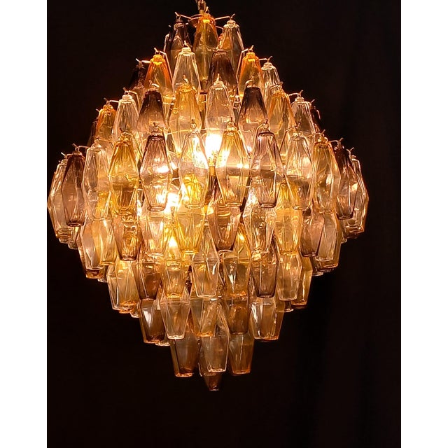 Gold Pear-Shaped Chandelier with Multicolored Polyhedron Glass, 1962 For Sale - Image 8 of 11