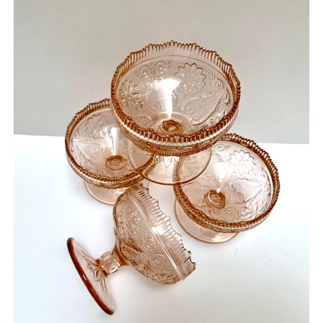 Glass Vintage French Country Pink Champagne Coupe Glasses - Set of Four For Sale - Image 7 of 8