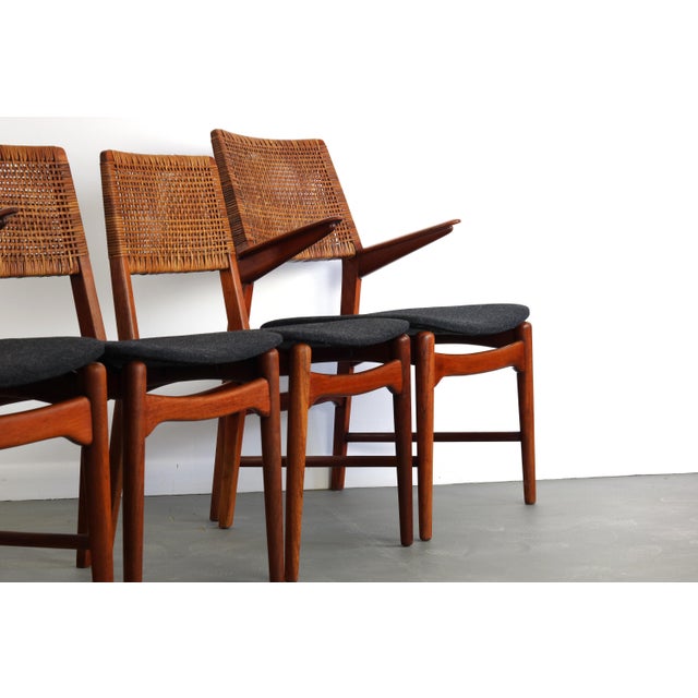 Ole Gjerløv-Knudsen Teak and Cane Vintage Dining Chairs by E Knudsen for Jensen & Lykkegaard - Set of 4 For Sale - Image 4 of 8