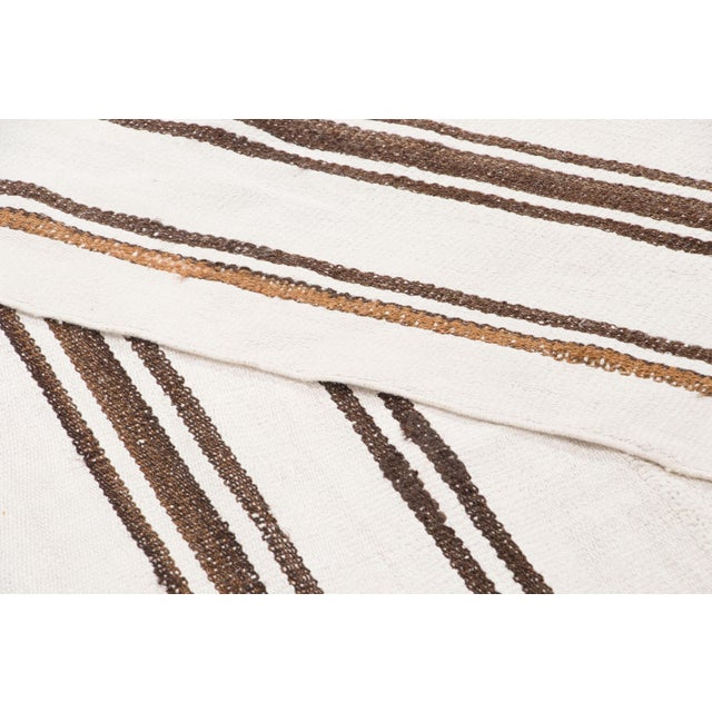 Textile Vintage Turkish Kilim Hemp Rug With Brown Stripes by Rug & Kilim, 1950-1959 For Sale - Image 7 of 9