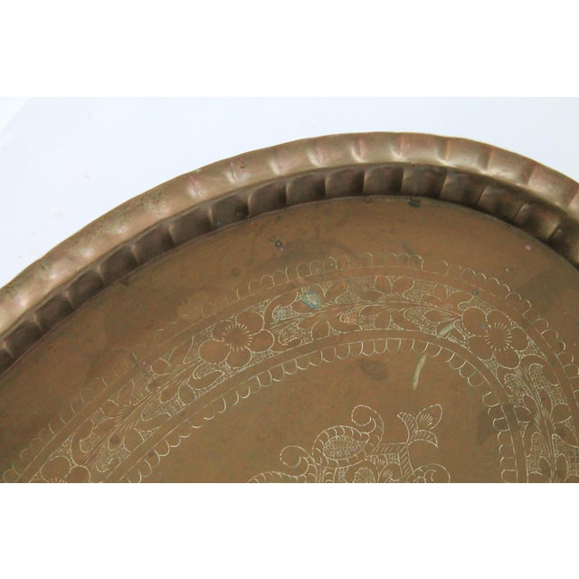 Metal Vintage Oval Brass Etched Tray For Sale - Image 7 of 9
