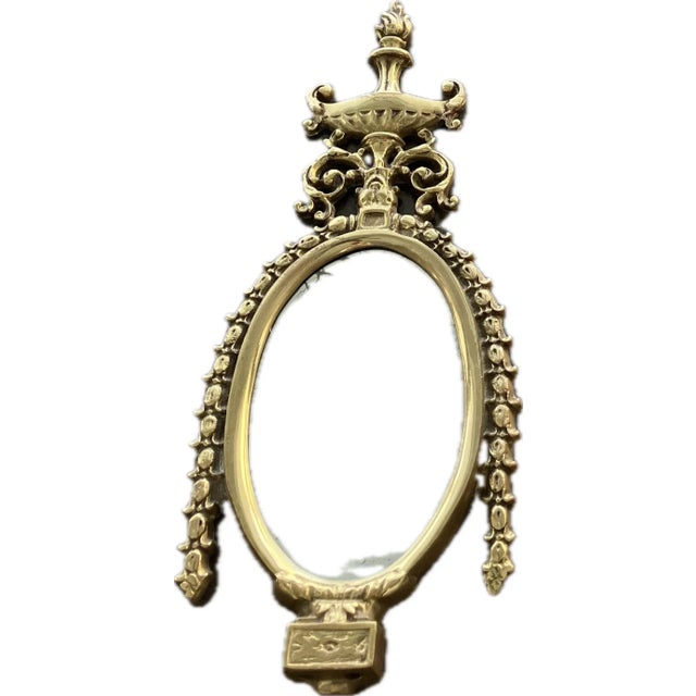 Antique Victorian Cast Brass Figural Floral Oval Ornate Wall Crackled Mirror, Rococo Style Mirror, Vintage Vanity Mirror,...