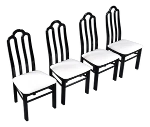 Art Deco Black and White High Back Dining Chairs Vintage 1980s