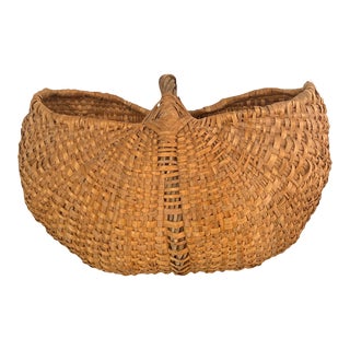 Vintage French Buttock's Woven Basket Grapevine Handle For Sale