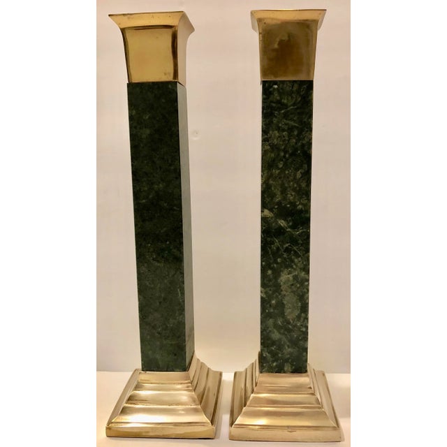 Marble and Brass Candlesticks / 2 For Sale In Miami - Image 6 of 6