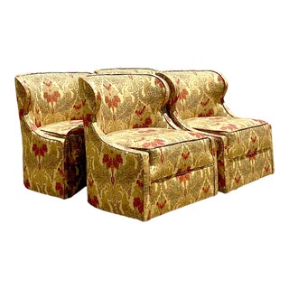 Vintage Regency Fleur De Lys Swivel Club Chairs - Set of Four For Sale