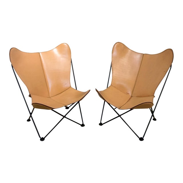 Vintage Mid Century Leather Butterfly Child Chairs - A Pair For Sale