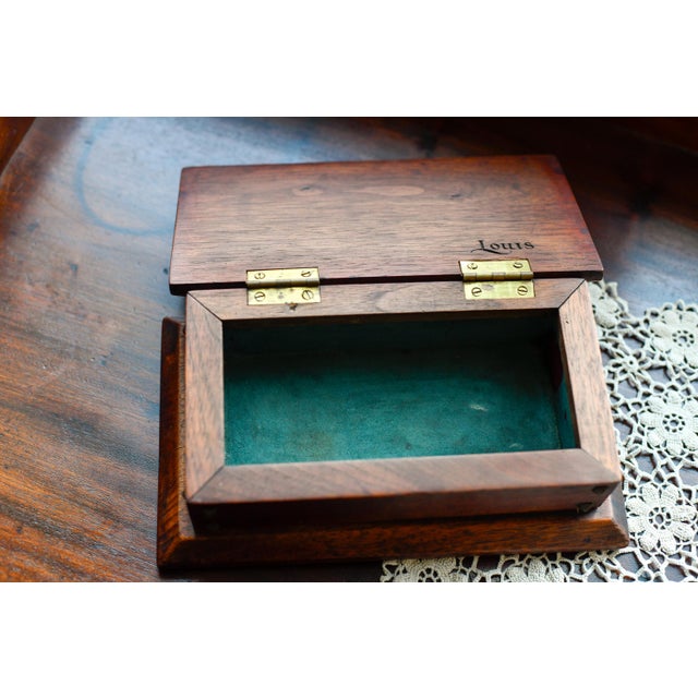 Antique Wooden Keepsake Trinket Box Engraved Zodiac Tarot Card Holder For Sale - Image 4 of 9