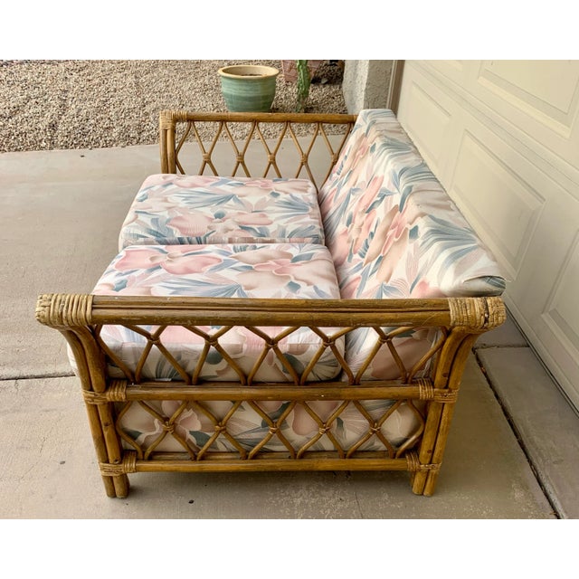 Mediterranean 1970s Vintage Bamboo Rattan Sofa Loveseat For Sale - Image 3 of 8